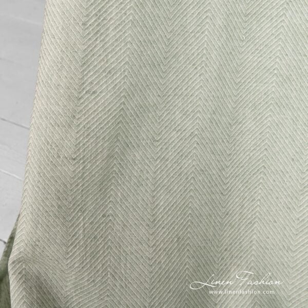 Linen green fabric herringbone