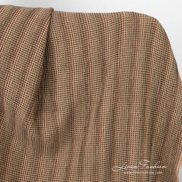 Linen cotton fabric in brown color, waffle checks
