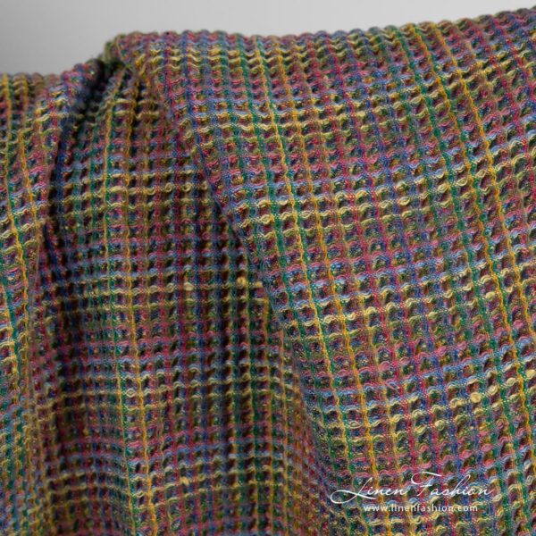 Brown linen cotton fabric in waffle pattern