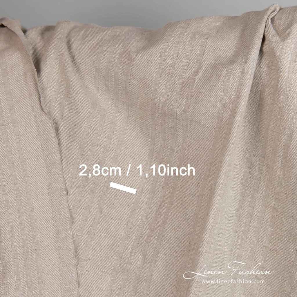 Luonnonvärinen pellavapuuvillakangas pesty 4 Natural color linen cotton fabric, woven in twill weave stripes