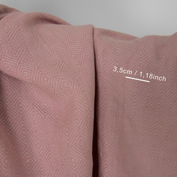 Washed linen cotton fabric in lilac diamond pattern, softened