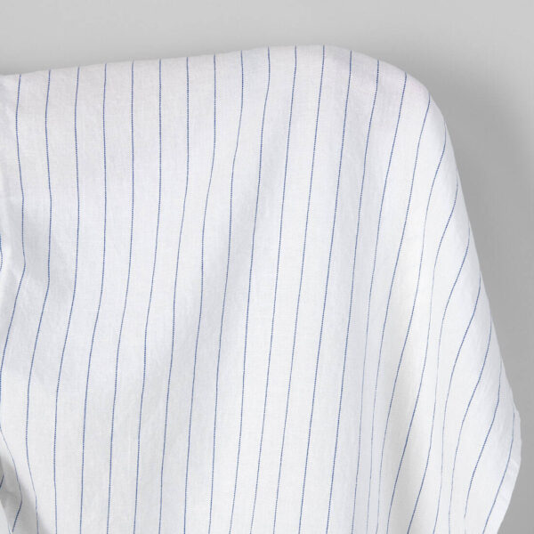 Washed linen cotton fabric white with blue stripes