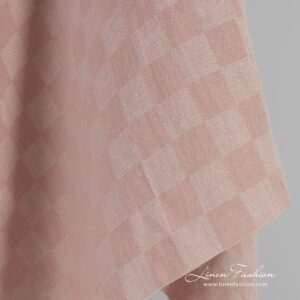 Vaaleanpunainen pellavapuuvillakangas ruuduilla, pesty 11 Vaaleanpunainen pellavapuuvillakangas ruuduilla, pesty