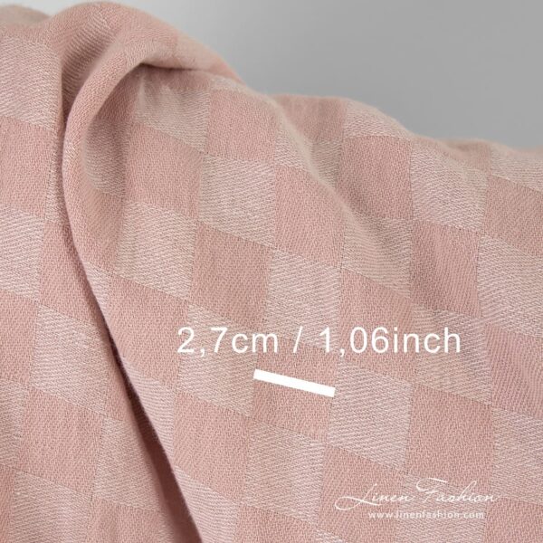 Pink linen cotton fabric in checks, perfect for clothes and home textile