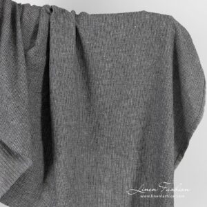 Musta raidallinen pesty pellavapuuvillakangas 9 Black linen cotton fabric in stripes
