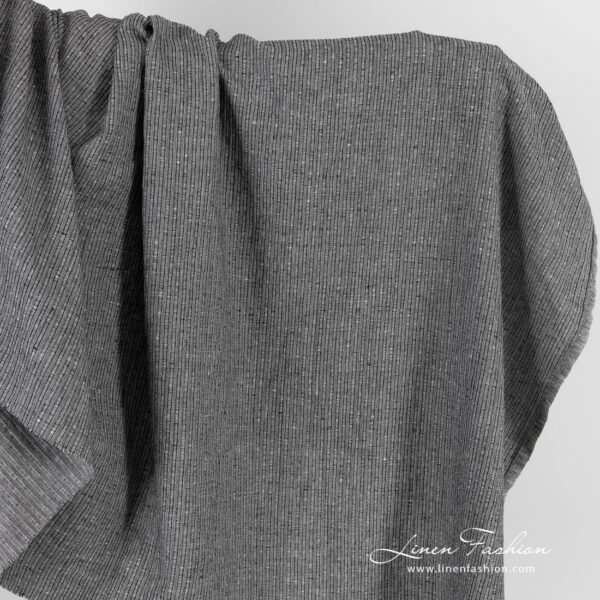 Black linen cotton fabric in stripes