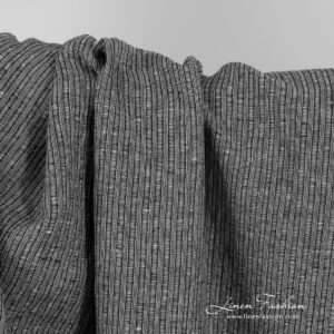 Musta raidallinen pesty pellavapuuvillakangas 10 Black linen cotton fabric in stripes, washed