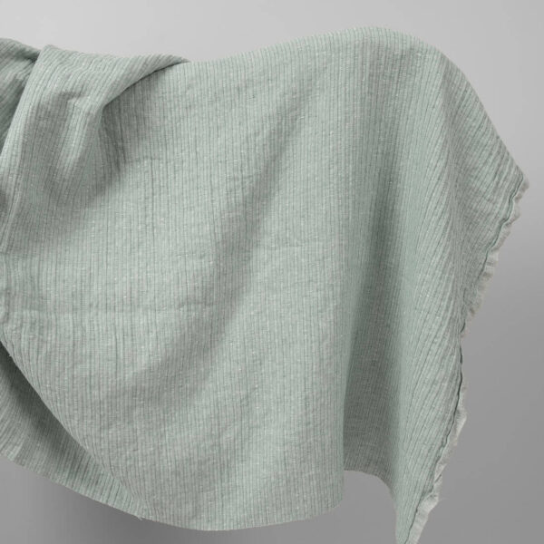 Washed linen cotton fabric greenish white colour striped