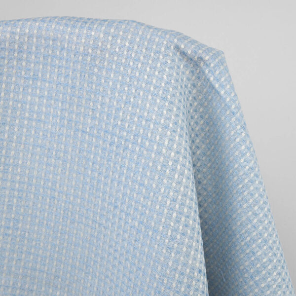 Light blue linen cotton fabric, waffle weave