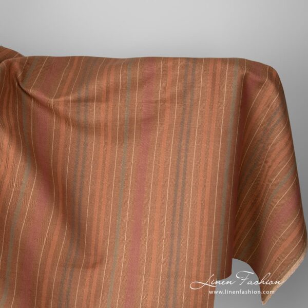 Brown linen cotton fabric with stripes
