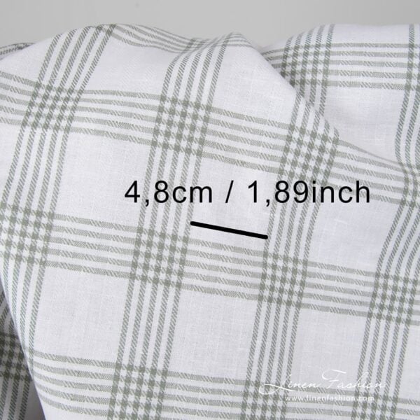 Linen blend fabric with white and grey grid checks
