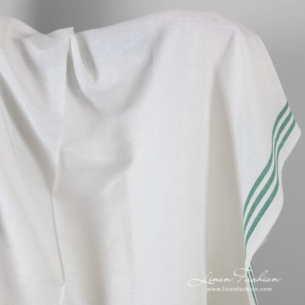 White linen cotton fabric in green stripes