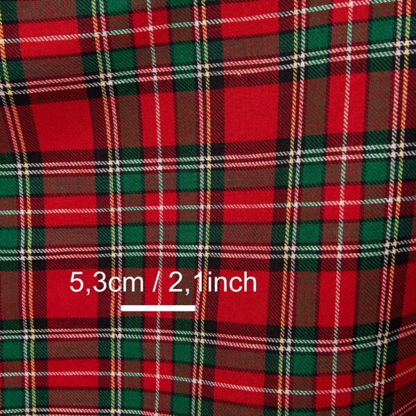 Linen cotton fabric red green checks, with measurements