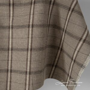 Pellavapuuvillakangas suurilla ruskeilla ruuduilla