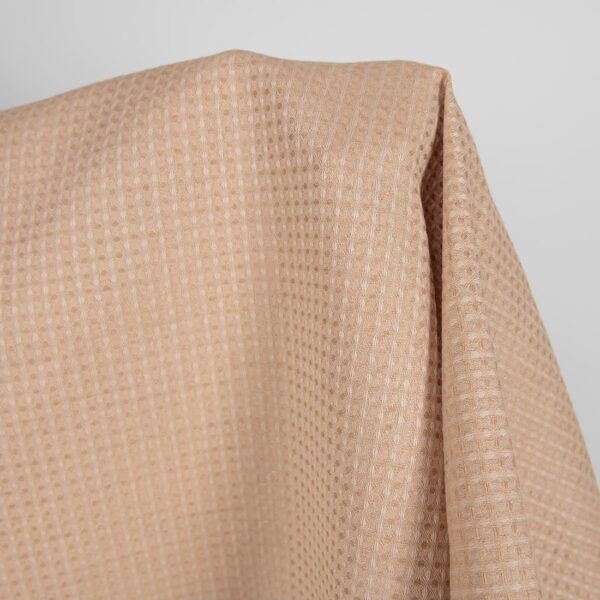 Linen cotton fabric light brown waffle weave