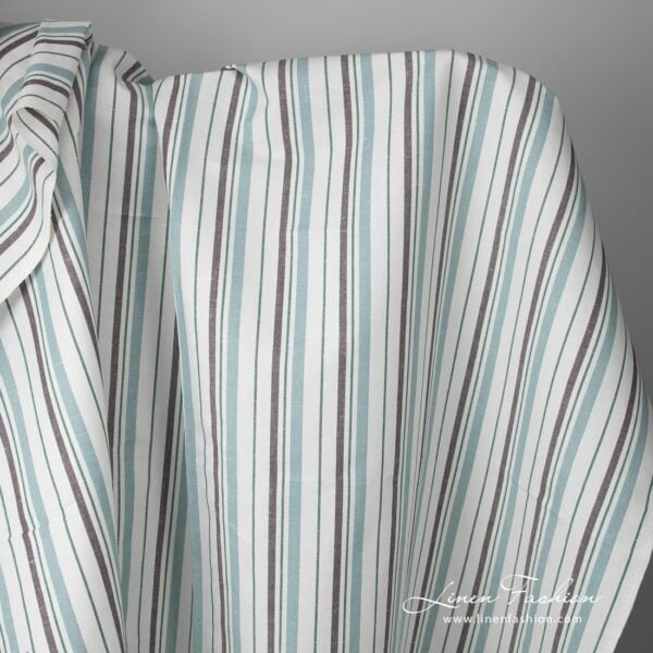 White fabric with blue, green and brown stripes