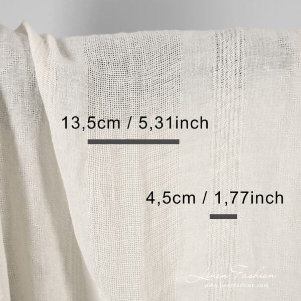 Off-white linen fabric in stripes and rhombus
