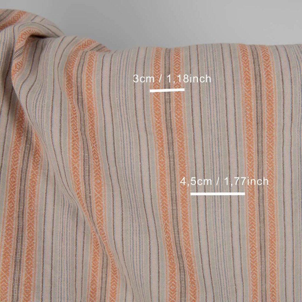 Pesty pellavapuuvilla ruskeilla kuviollisilla raidoilla 3 Washed linen cotton in brown patterned stripes with measurements