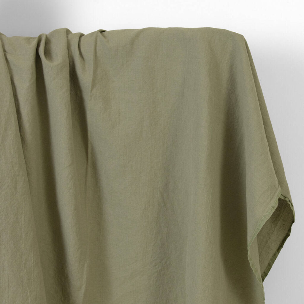 Pellava-puuvillakangas harmaa-hiekka ja vihreä meleerattu pesty 1 Washed linen cotton fabric grey-sand and green melange