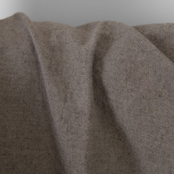 Linen cotton fabric grey-brown melange washed, plain weave