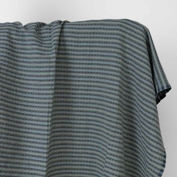 Washed linen cotton fabric blue and green patterned stripes