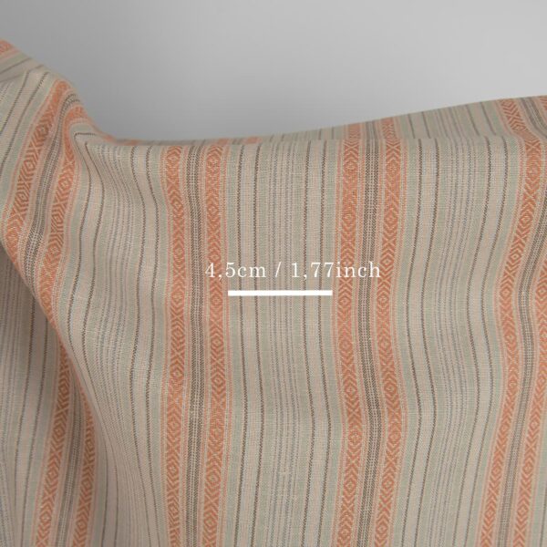 Linen cotton fabric greenish brown stripes with measurements