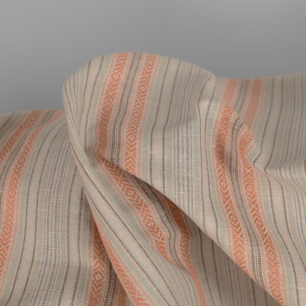 Linen cotton fabric greenish brown stripes texture