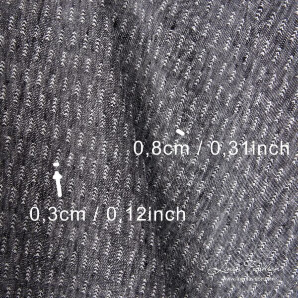 Washed linen fabric, black backround with white ticks, measurements