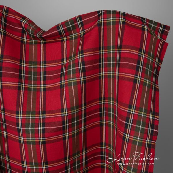 Red plaid linen cotton fabric