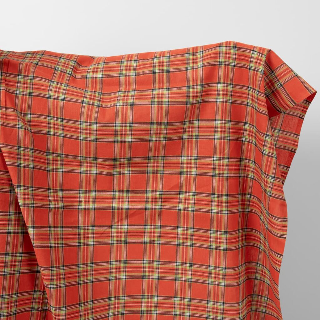 Plaid linen cotton fabric in red