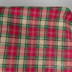 Pellavapuuvillakangas beigeillä ja punaisilla ruuduilla