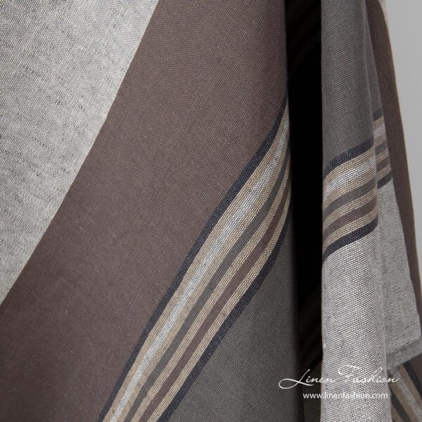 Linen blend fabric with brown stripes