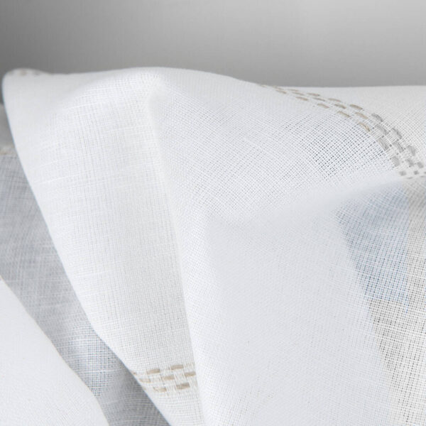 Linen cotton fabric white with natural dashed stripes, natural fibre fabric