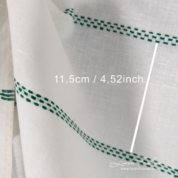Pellavapuuvillakangas, luonnonvalkoinen vihreillä raidoilla - Image 4