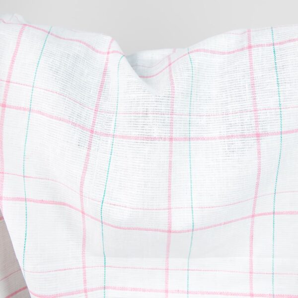 white linen fabric, pink check 150cm