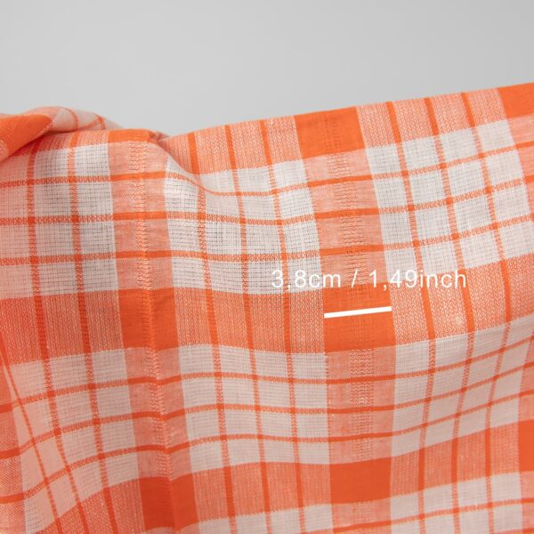 Orange checked linen fabric with measurements