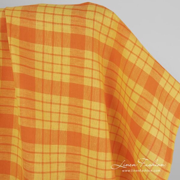 Yellow and orange checked linen fabric.