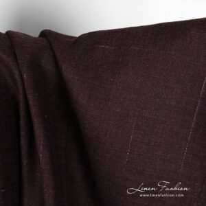 Cherry linen fabric with white stripes