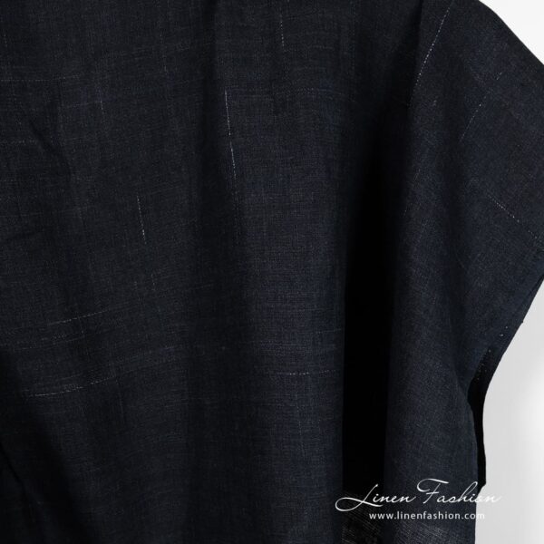 Dark blue linen fabric with stripes