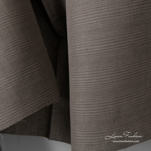 Grey, brown thin stripes linen cotton fabric
