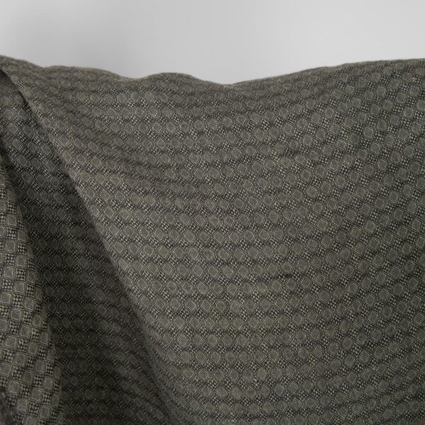 Washed linen fabric dark grey and green diamond pattern, 100% linen