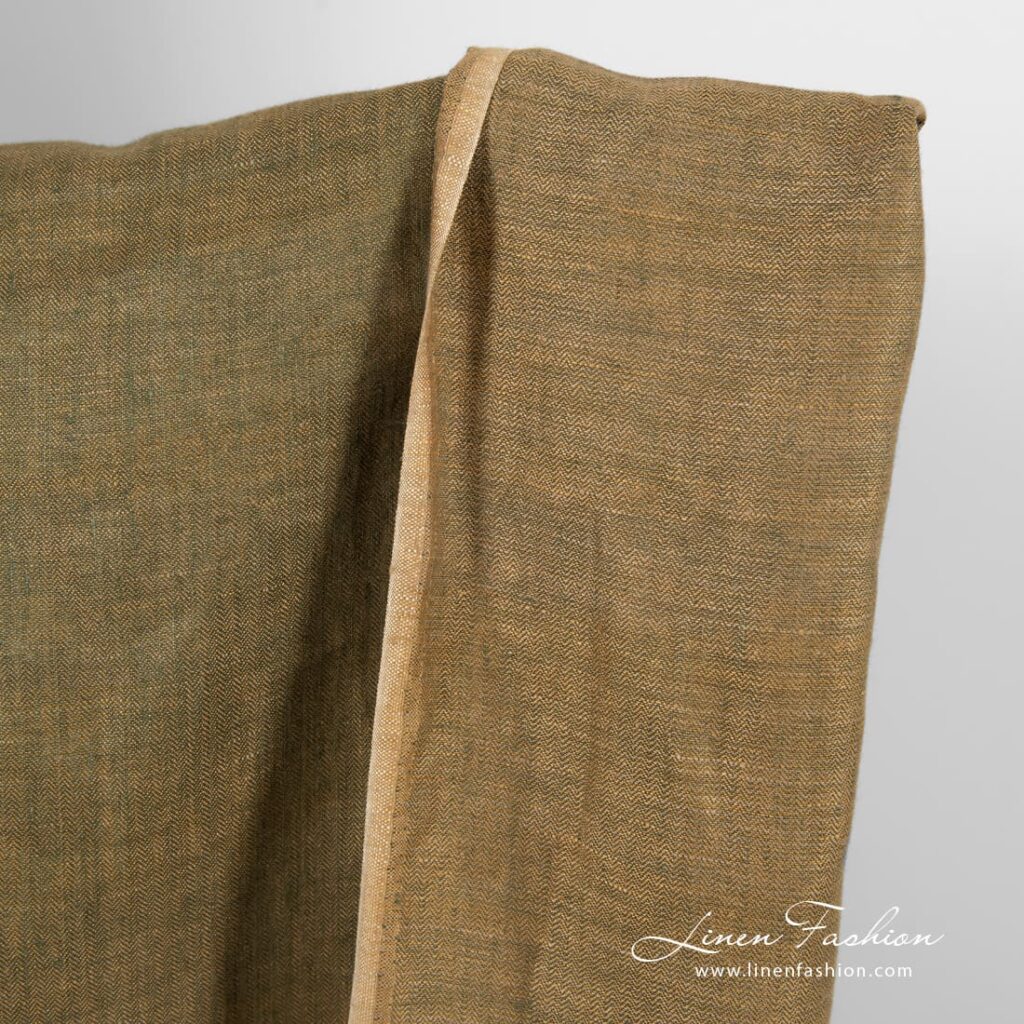 Kalanruotokuvioinen pellavakangas, ruskea ja tummanvihreä 2 Kalanruotokuvioinen pellavakangas, ruskea ja tummanvihreä - Image 2