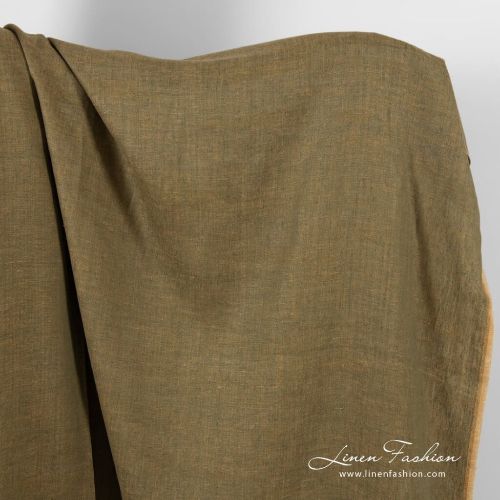 Kalanruotokuvioinen pellavakangas, ruskea ja tummanvihreä 1 Kalanruotokuvioinen pellavakangas, ruskea ja tummanvihreä