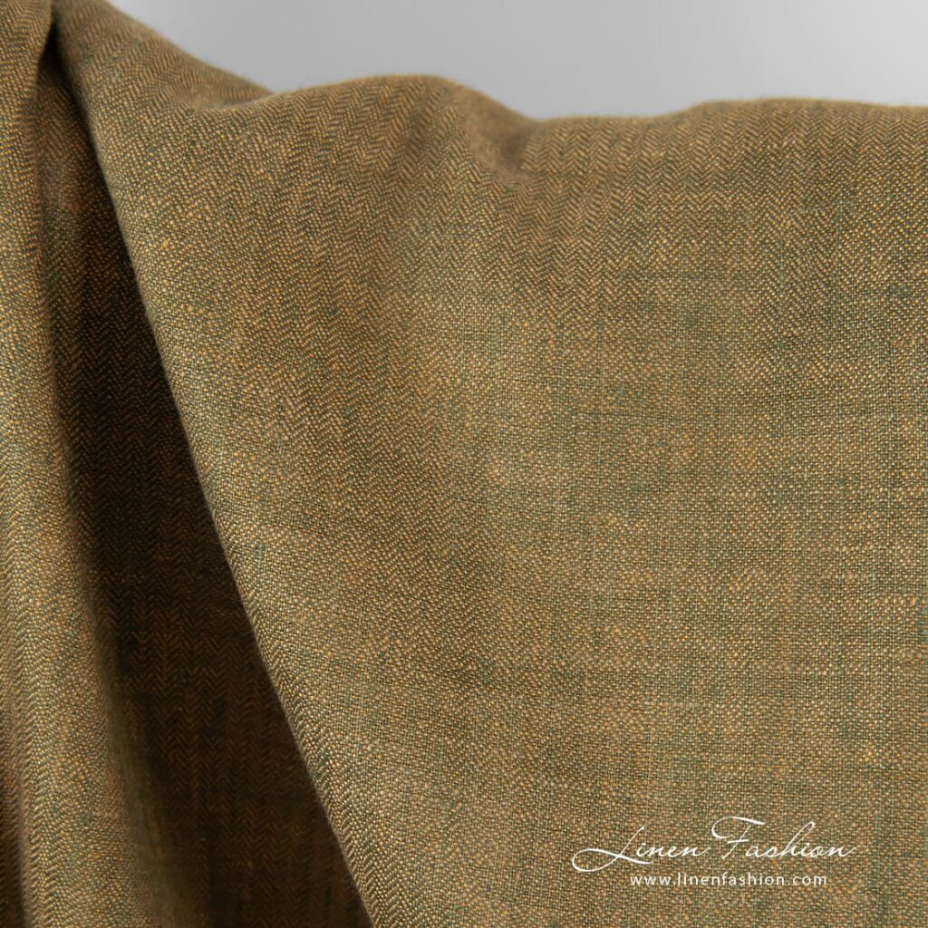 Kalanruotokuvioinen pellavakangas, ruskea ja tummanvihreä 4 Kalanruotokuvioinen pellavakangas, ruskea ja tummanvihreä - Image 4