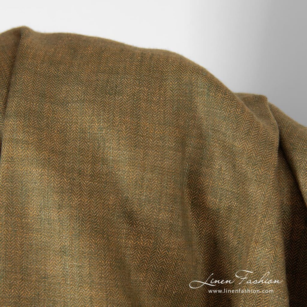 Kalanruotokuvioinen pellavakangas, ruskea ja tummanvihreä 3 Kalanruotokuvioinen pellavakangas, ruskea ja tummanvihreä - Image 3