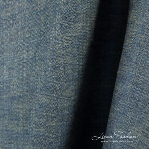 Kalanruotokuvioinen pellavakangas, oliivinvihreä ja tummansininen