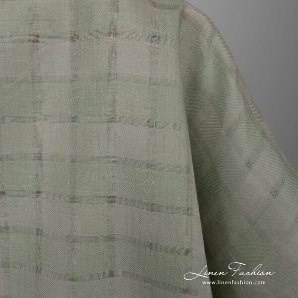 Linen fabric dusty green grey striped checks 180cm