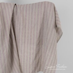 Luonnonvärinen pellavakangas violeteilla raidoilla, pesty 9 Natural color linen fabric in violet stripes