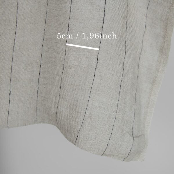 Natural transparent linen fabric with black stripes washed with measurements