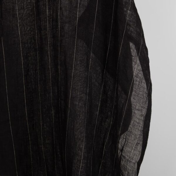 Black transparent linen fabric with grey stripes washed edge